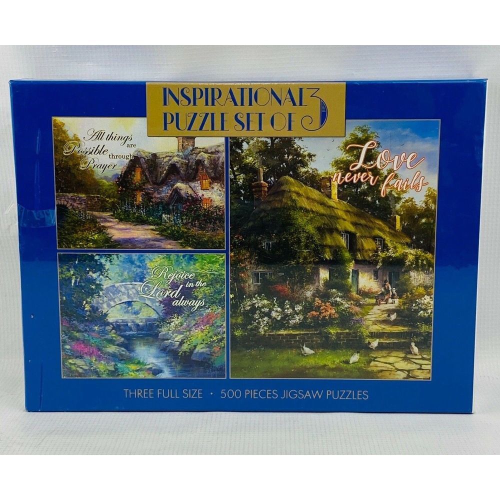 Inspirational 3 Puzzle Set 500 Piece Each 18x14 Love Prayer Rejoice in the Lord